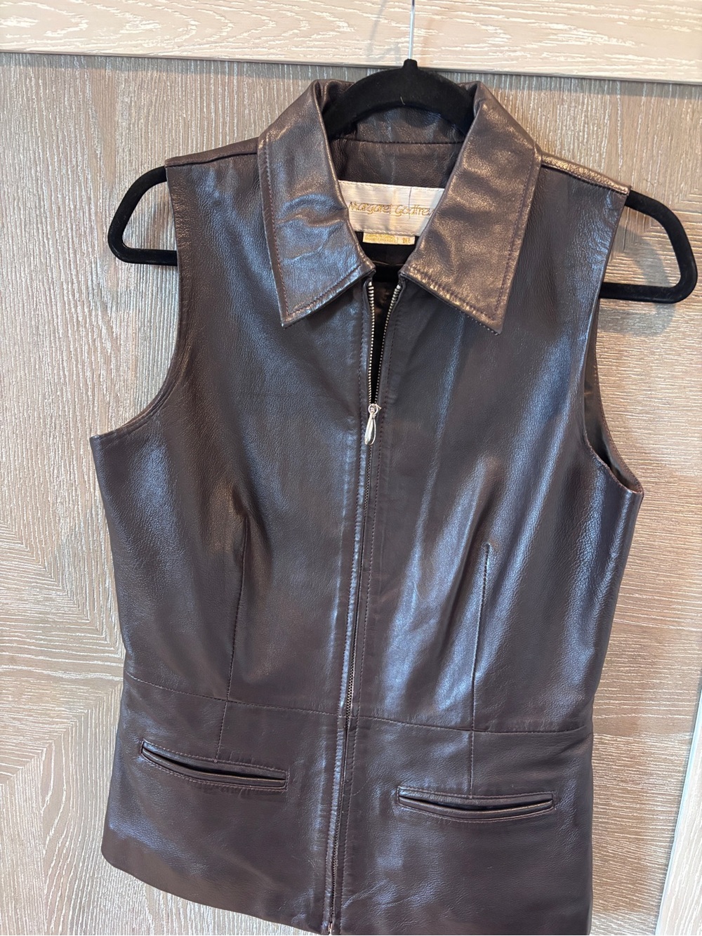 Sleeveless Brown Leather Zip-Front Vest
